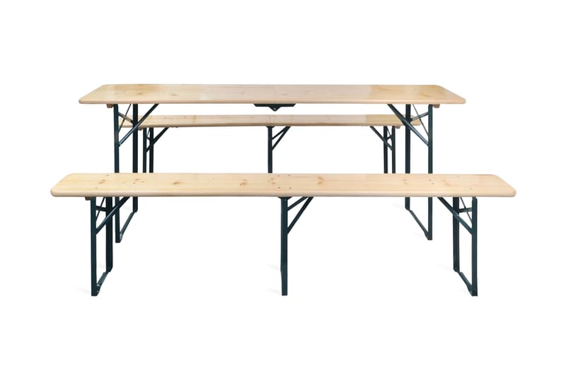 Hopfällbart ölbord med 2 bänkar 220 cm granträ - Brun - Picknickbord