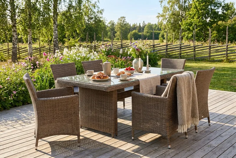 Marcus Rektangulärt Matbord utomhus 160x90 cm i konstrotting med glasskiva - Natur / Beige - Utemöbler & utemiljö - Utebord & trädgårdsbord - Matbord utomhus