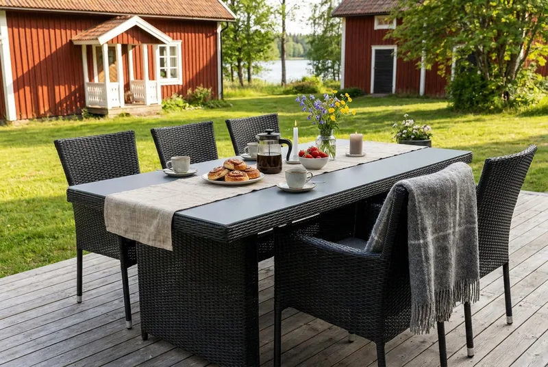 Marcus Rektangulärt Matbord utomhus 160x90 cm i konstrotting med glasskiva - Svart - Utemöbler & utemiljö - Utebord & trädgårdsbord - Matbord utomhus