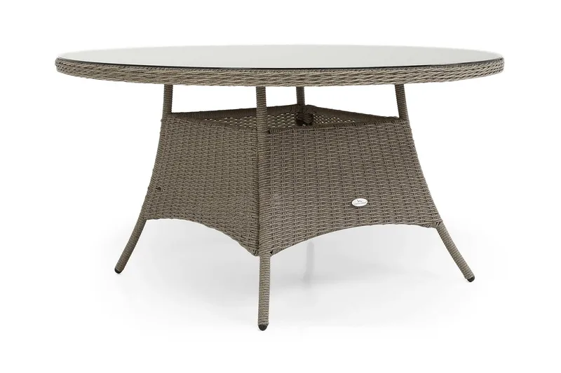 Marcus Stort Runt Matbord Utomhus 140 cm – Utebord i konstrotting med glasskiva för Uteplats och Trädgård, Grå