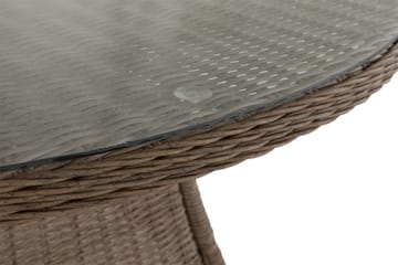 Marcus Stort Runt Matbord Utomhus 140 cm – Utebord i konstrotting med glasskiva för Uteplats och Trädgård - Natur Brun - Utemöbler & utemiljö - Utebord & trädgårdsbord - Matbord utomhus