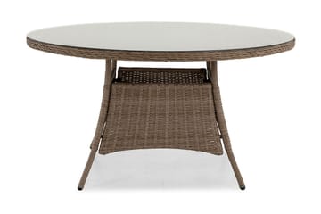 Marcus Stort Runt Matbord Utomhus 140 cm – Utebord i konstrotting med glasskiva för Uteplats och Trädgård - Natur Brun - Utemöbler & utemiljö - Utebord & trädgårdsbord - Matbord utomhus