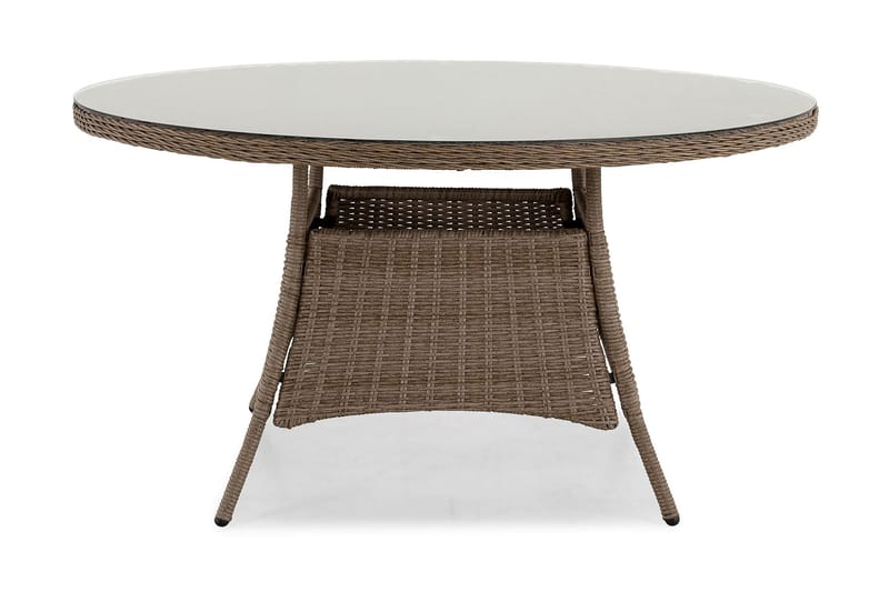 Marcus Stort Runt Matbord Utomhus 140 cm – Utebord i konstrotting med glasskiva för Uteplats och Trädgård - Natur Brun - Utemöbler & utemiljö - Utebord & trädgårdsbord - Matbord utomhus