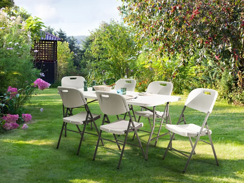 Matbord utomhus För 6 Personer Cugnoli 180 cm 74 cm - Vit/Silver - Utemöbler & utemiljö - Utebord & trädgårdsbord - Matbord utomhus