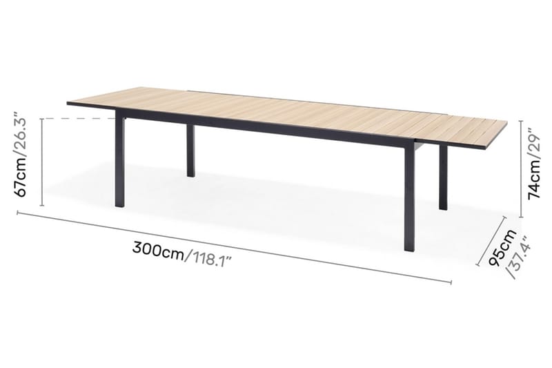 Förlängningsbart Matbord Panama 211 cm - Svart/Gul - Matbord utomhus