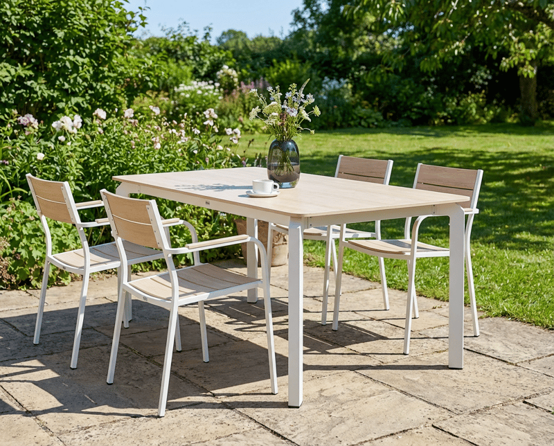 Matbord utomhus Feletto 180 cm 90 cm Sten - Beige/Vit - Utemöbler & utemiljö - Utebord & trädgårdsbord - Matbord utomhus