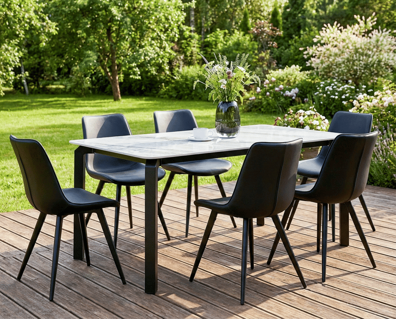 Matbord utomhus Feletto 90x180 cm Sten - Grå/Svart - Utemöbler & utemiljö - Utebord & trädgårdsbord - Matbord utomhus