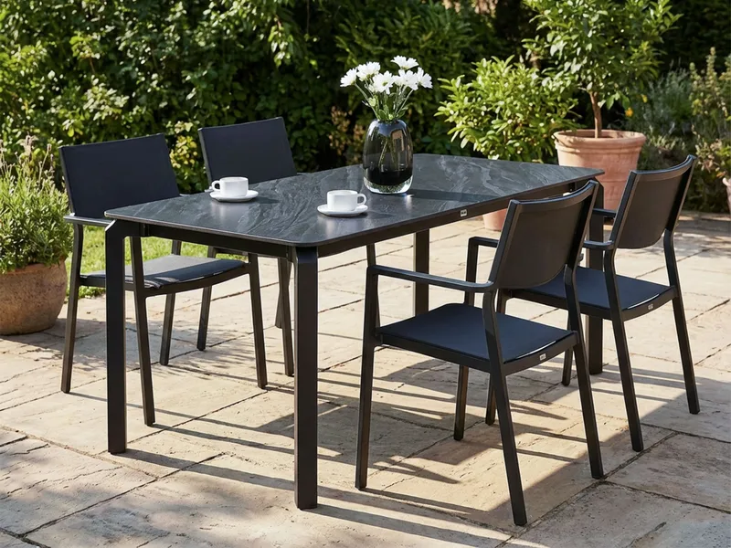 Matbord utomhus Feletto 90x180 cm Sten - Svart - Utemöbler & utemiljö - Utebord & trädgårdsbord - Matbord utomhus