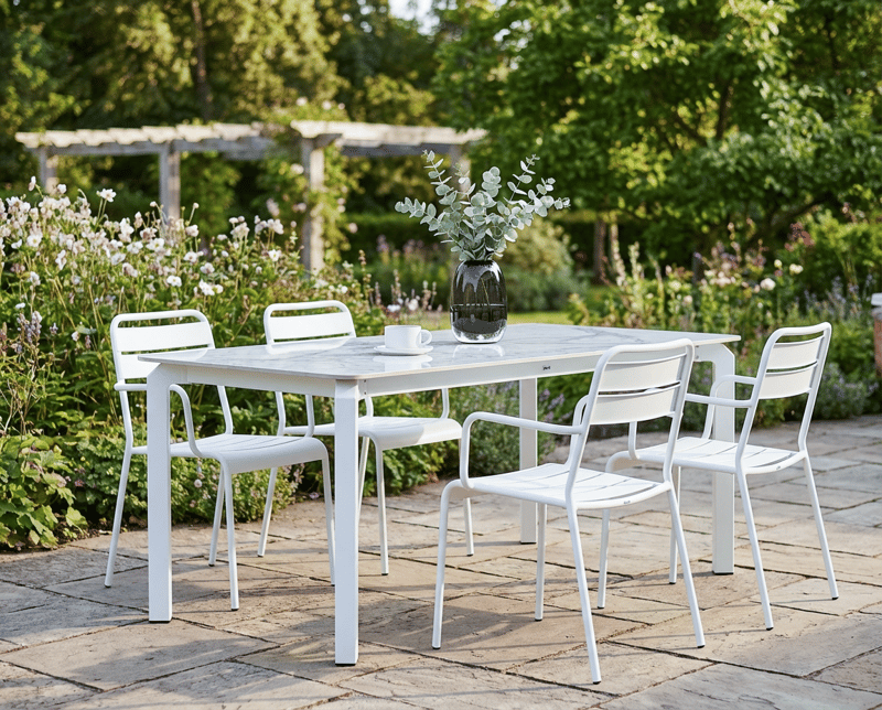 Matbord utomhus Feletto 90x180 cm Sten Vit - Vit - Utemöbler & utemiljö - Utebord & trädgårdsbord - Matbord utomhus