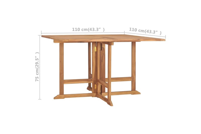 Hopfällbart matbord för trädgården 110x110x75 cm massiv teak - Brun - Matbord utomhus