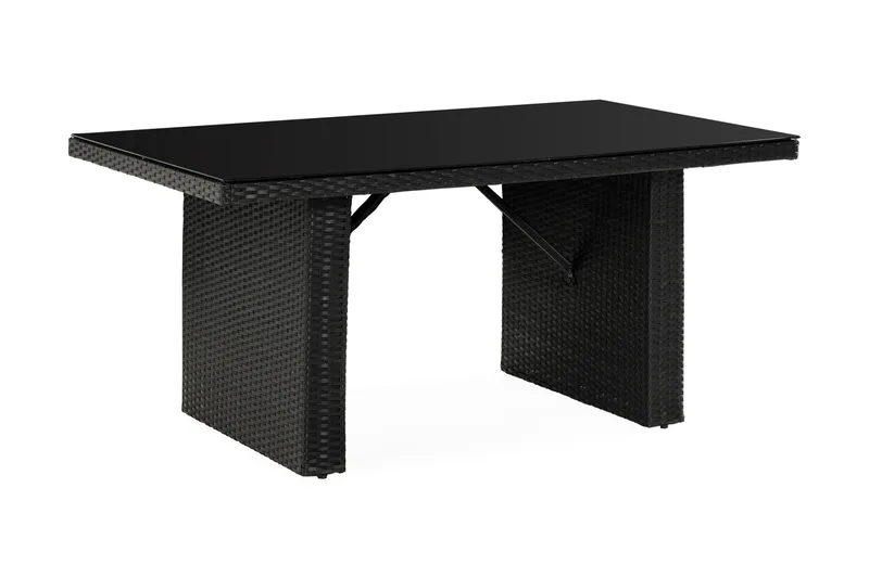 James Utebord 85x145 cm – Matbord utomhus i konstrotting med bordsskiva i Glas, Svart