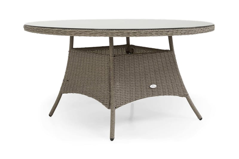 Marcus Stort Runt Matbord Utomhus 140 cm – Utebord i konstrotting med glasskiva för Uteplats och Trädgård, Grå