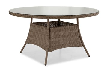 Marcus Stort Runt Matbord Utomhus 140 cm – Utebord i konstrotting med glasskiva för Uteplats och Trädgård - Natur Brun - Utemöbler & utemiljö - Utebord & trädgårdsbord - Matbord utomhus