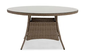Marcus Stort Runt Matbord Utomhus 140 cm – Utebord i konstrotting med glasskiva för Uteplats och Trädgård - Natur Brun - Utemöbler & utemiljö - Utebord & trädgårdsbord - Matbord utomhus