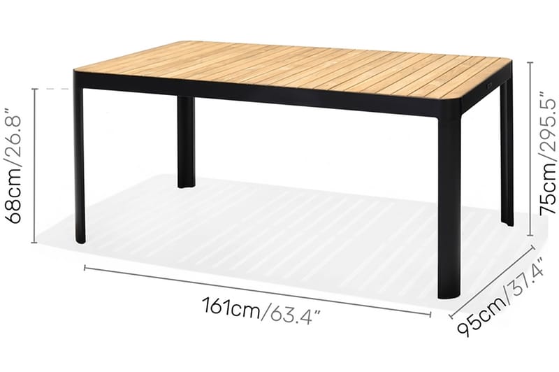 Matbord Utomhus Portals 161x95 cm - Teak/Svart - Utemöbler & utemiljö - Utebord & trädgårdsbord - Matbord utomhus