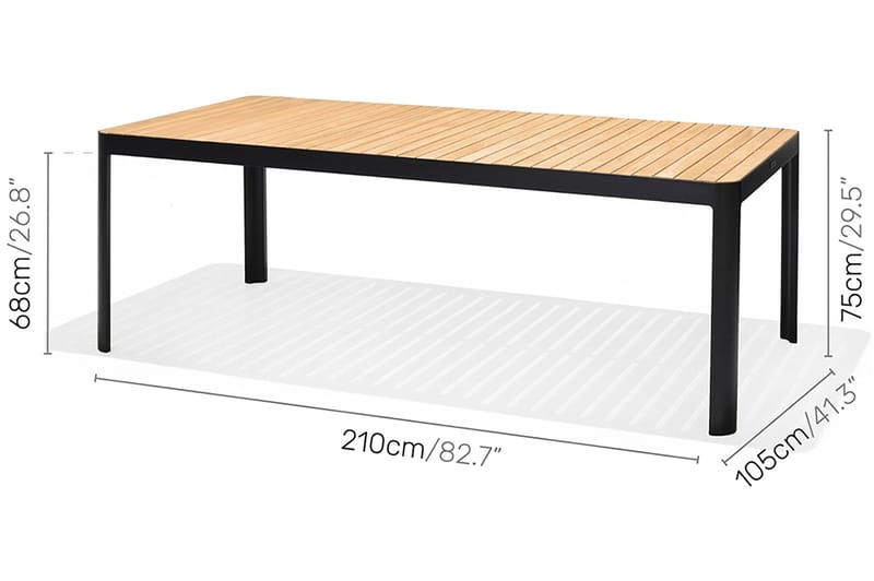 Matbord Utomhus Portals 209x105 cm - Teak/Svart - Utemöbler & utemiljö - Utebord & trädgårdsbord - Matbord utomhus