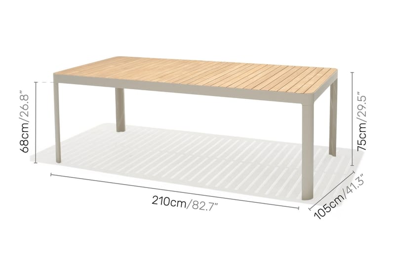 Matbord Portals 209 cm - Vit/trä - Matbord utomhus