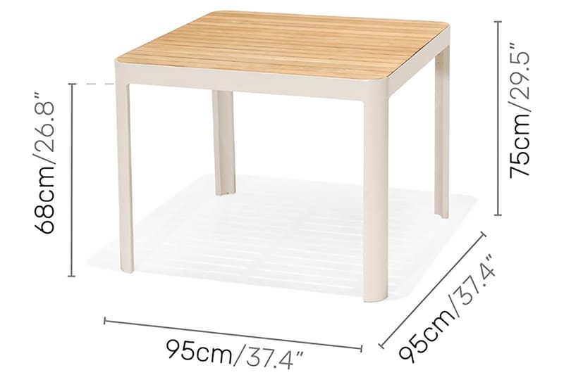 Matbord Portals 95 cm - Vit/trä - Matbord utomhus