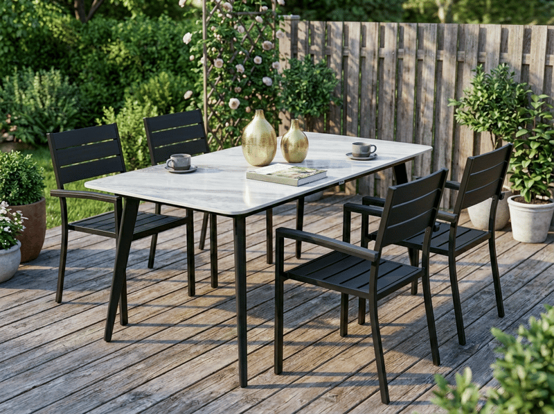 Matbord utomhus Rodallo 160 cm Sten - Grå/Svart - Utemöbler & utemiljö - Utebord & trädgårdsbord - Matbord utomhus