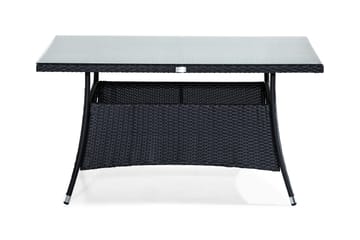Thor Utebord – Matbord Utomhus 140x90 cm i konstrotting med glasskiva - Svart - Utemöbler & utemiljö - Utebord & trädgårdsbord - Matbord utomhus