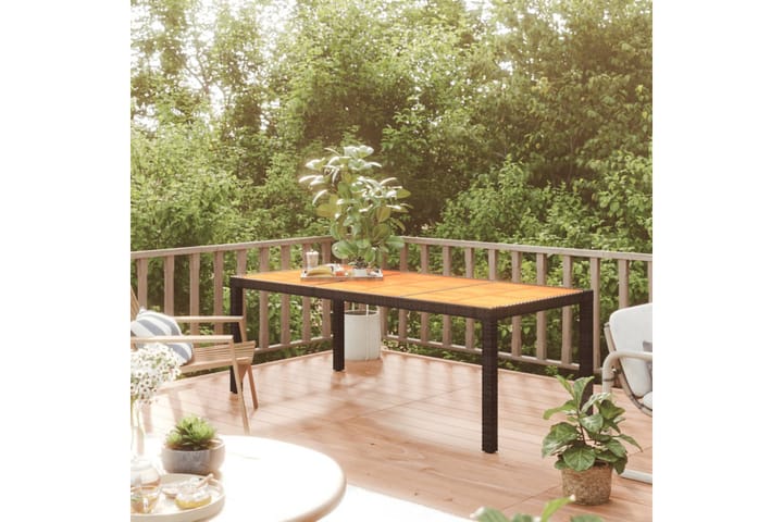 Trädgårdsbord 190x90x75 cm konstrotting och akaciaträ svart - Svart - Matbord utomhus
