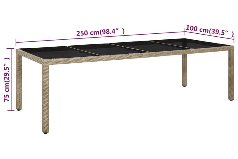 Trädgårdsbord beige 250x100x75 cm härdat glas och konstrotti - Beige - Matbord utomhus