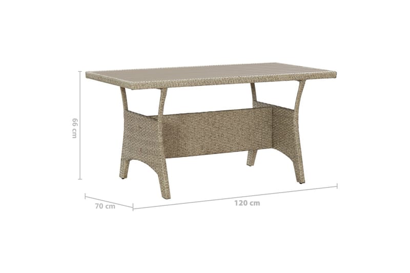 Trädgårdsbord grå 120x70x66 cm konstrotting - Ljusgrå - Matbord utomhus
