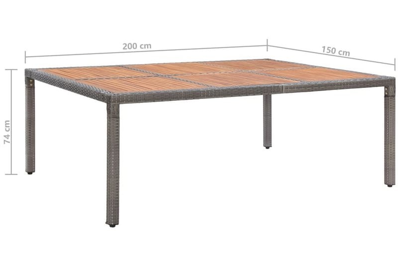 Trädgårdsbord grå 200x150x74 cm konstrotting och akaciaträ - Grå - Matbord utomhus