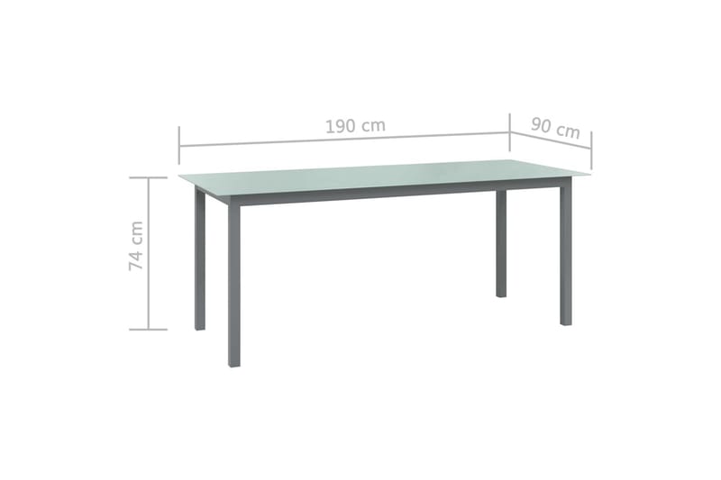 Trädgårdsbord ljusgrå 190x90x74 cm aluminium och glas - Grå - Matbord utomhus