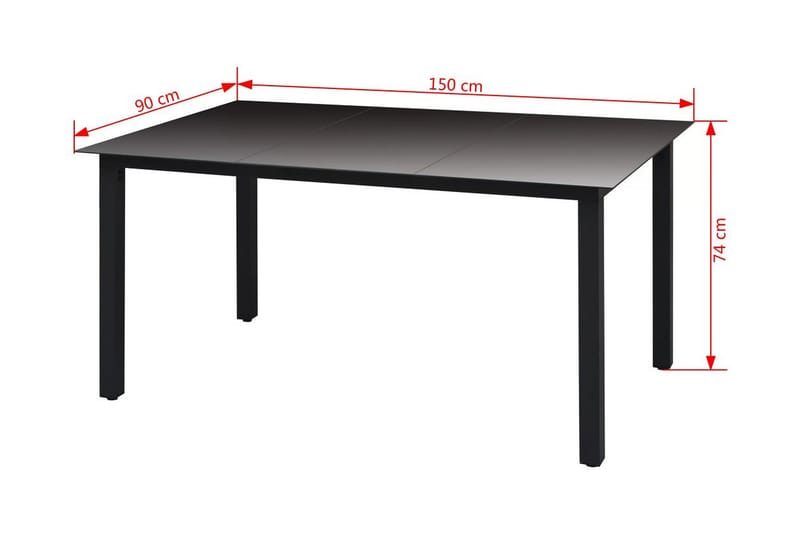 Trädgårdsbord svart 150x90x74 cm aluminium och glas - Svart - Matbord utomhus
