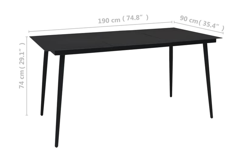 Trädgårdsbord svart 190x90x74 cm stål och glas - Svart - Matbord utomhus