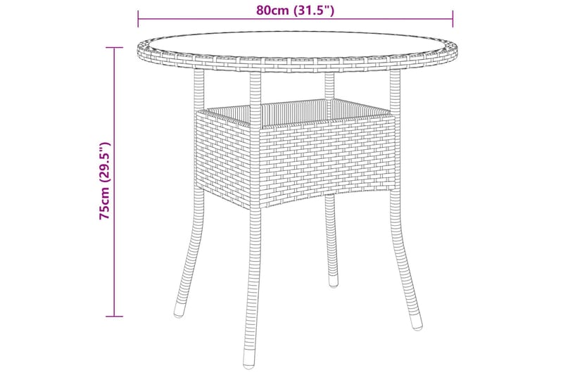 Utebord Ã˜80x75 cm Härdat glas och konstrotting grå - Grå - Matbord utomhus