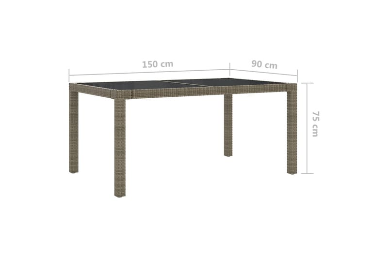 Utebord 150x90x75 cm härdat glas och konstrotting grå - Grå - Matbord utomhus