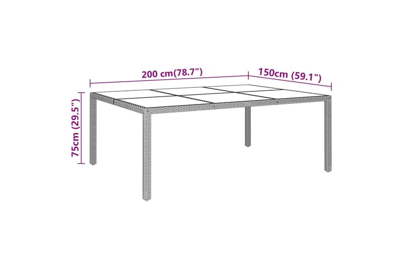 Utebord 200x150x75 cm härdat glas och konstrotting grå - Grå - Matbord utomhus