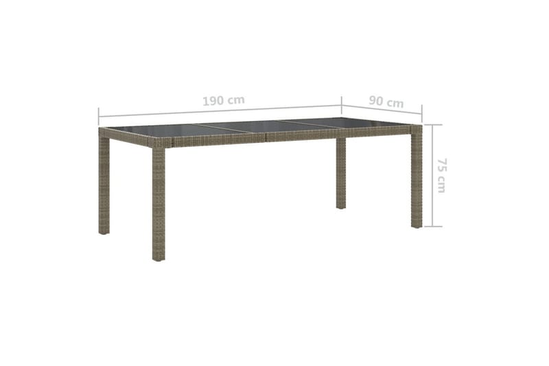 Utebord grå 190x90x75 cm härdat glas och konstrotting - Grå - Matbord utomhus