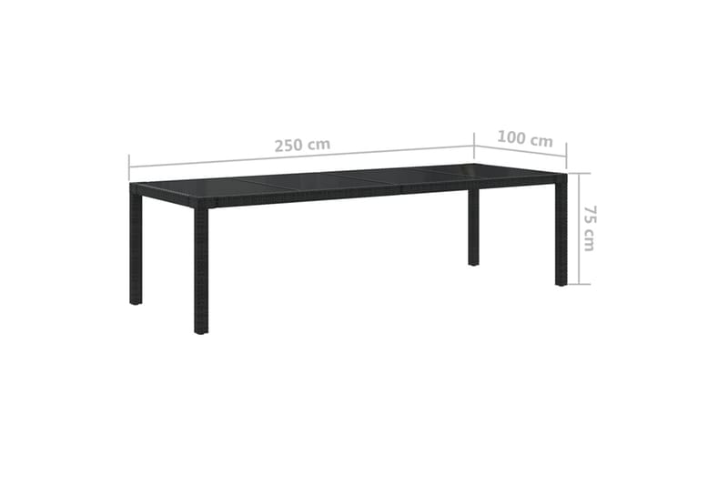 Utebord svart 250x100x75 cm härdat glas och konstrotting - Svart - Matbord utomhus