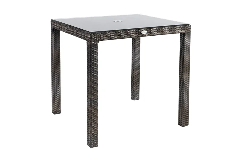 Utebord WICKER 73x73xH71cm Utebordsskiva: klart glas, Mörkbrun