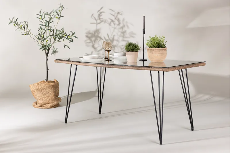 Viga Matbord Utomhus 90x160 cm – Rektangulärt Utebord i stål med glasskiva för Trädgården - Brun - Utemöbler & utemiljö - Utebord & trädgårdsbord - Matbord utomhus