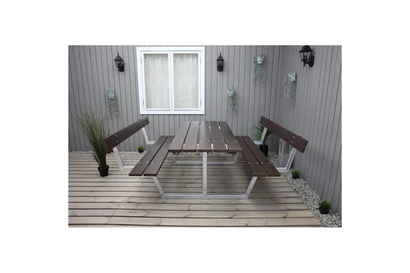 Picknickbord Rustik Metall Med Ryggstöd - Brun - Utemöbler & utemiljö - Utebord & trädgårdsbord - Picknickbord