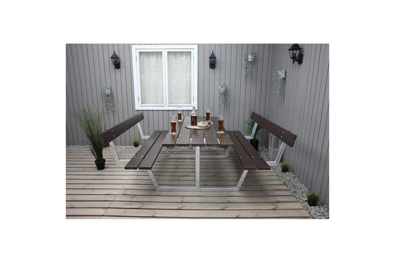 Picknickbord Rustik Metall Med Ryggstöd - Brun - Utemöbler & utemiljö - Utebord & trädgårdsbord - Picknickbord