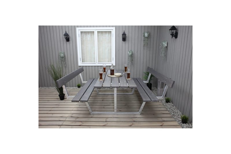 Picknickbord Rustik Metall Med Ryggstöd - Grå - Utemöbler & utemiljö - Utebord & trädgårdsbord - Picknickbord