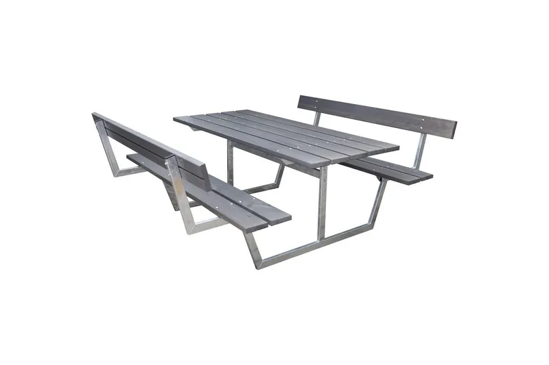 Picknickbord Rustik Metall Med Ryggstöd, Grå