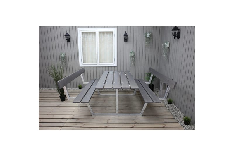 Picknickbord Rustik Metall Med Ryggstöd - Grå - Utemöbler & utemiljö - Utebord & trädgårdsbord - Picknickbord
