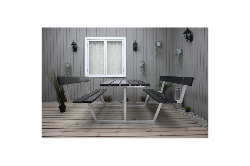 Picknickbord Rustik Metall Med Ryggstöd - Svart - Utemöbler & utemiljö - Utebord & trädgårdsbord - Picknickbord