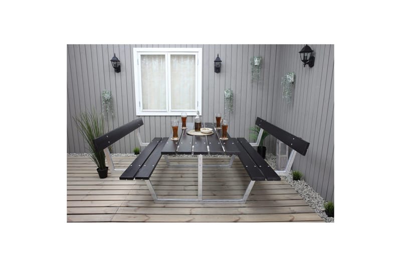 Picknickbord Rustik Metall Med Ryggstöd - Svart - Utemöbler & utemiljö - Utebord & trädgårdsbord - Picknickbord