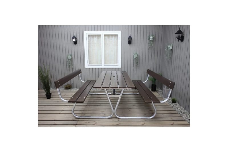 Picknickbord Stabil Metall Med Ryggstöd - Brun - Utemöbler & utemiljö - Utebord & trädgårdsbord - Picknickbord