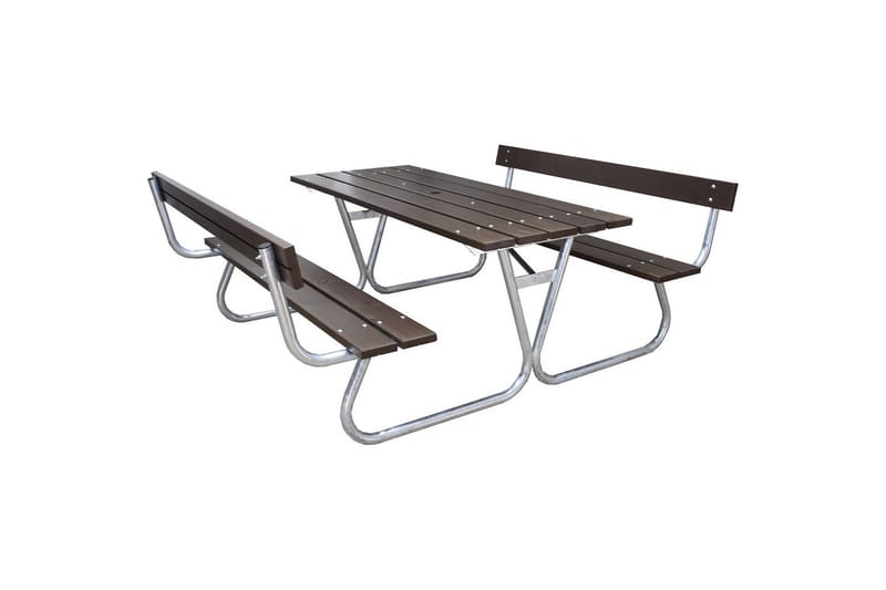 Picknickbord Stabil Metall Med Ryggstöd, Brun