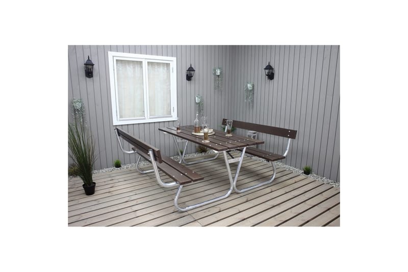 Picknickbord Stabil Metall Med Ryggstöd - Brun - Utemöbler & utemiljö - Utebord & trädgårdsbord - Picknickbord
