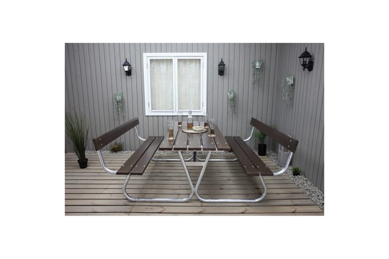 Picknickbord Stabil Metall Med Ryggstöd - Brun - Utemöbler & utemiljö - Utebord & trädgårdsbord - Picknickbord