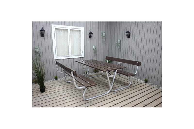 Picknickbord Stabil Metall Med Ryggstöd - Brun - Utemöbler & utemiljö - Utebord & trädgårdsbord - Picknickbord